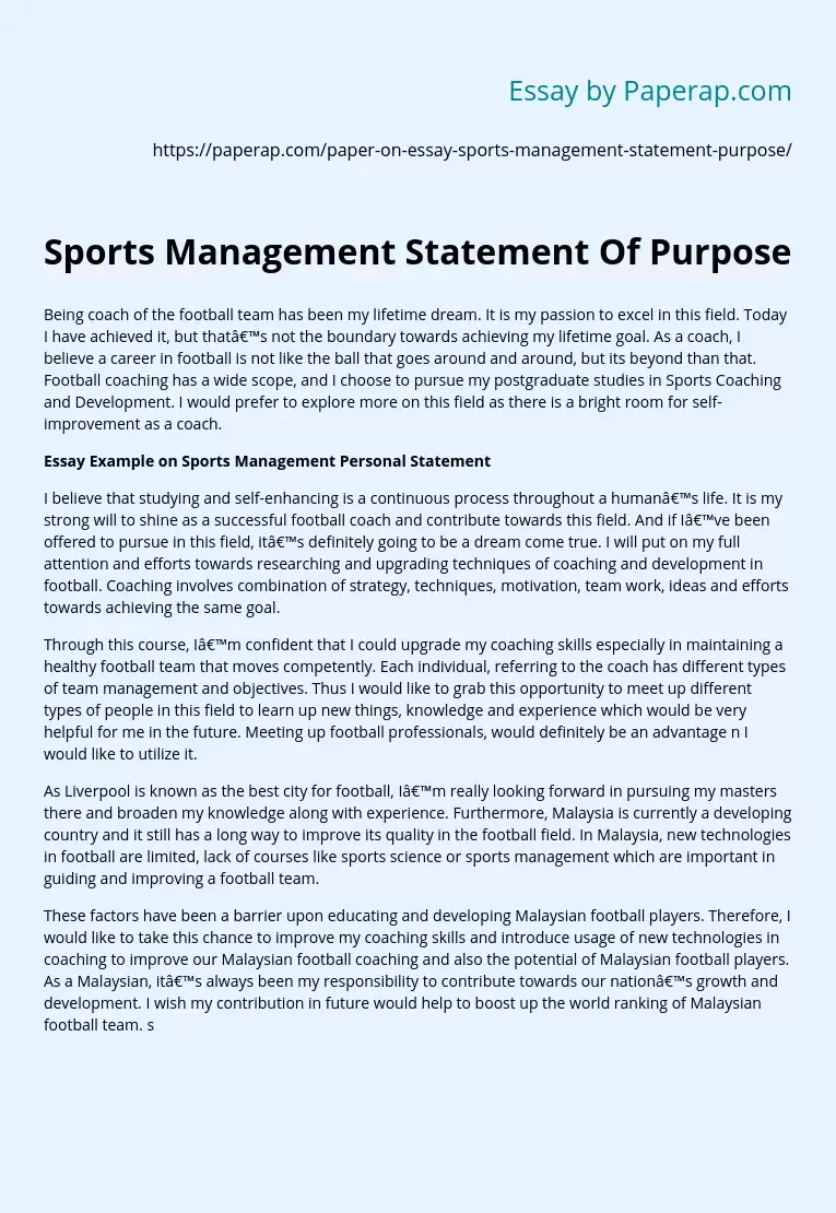 Sports Management Statement Of Purpose