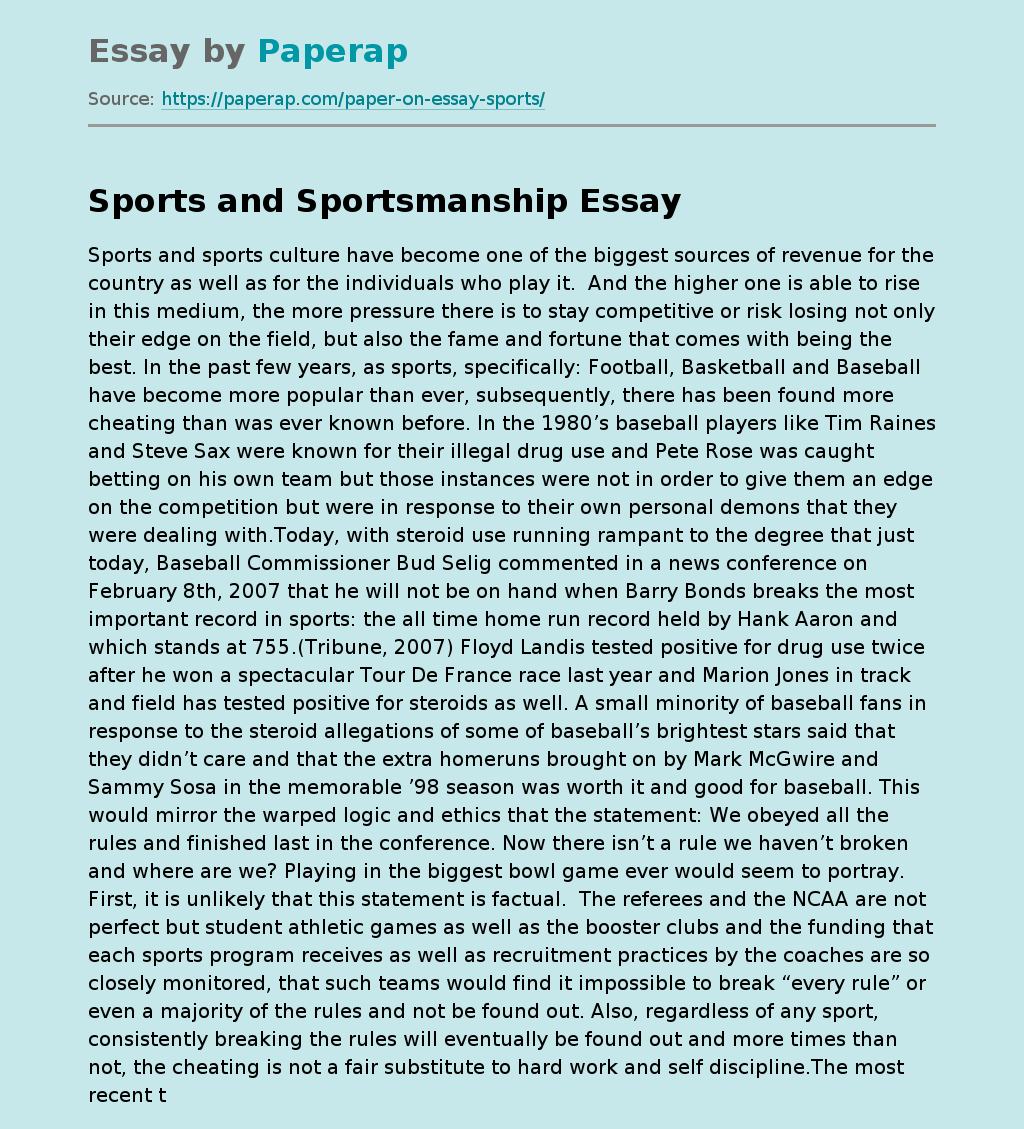 essay on sports and sportsmanship