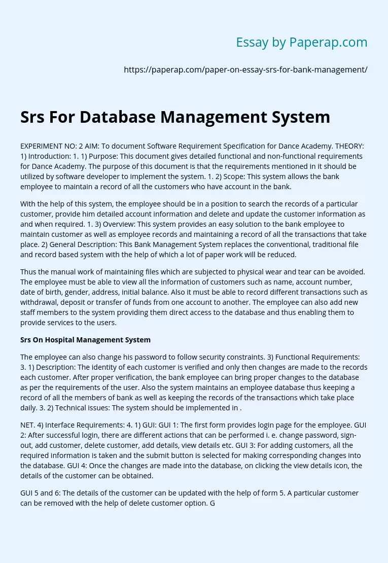 Srs For Database Management System