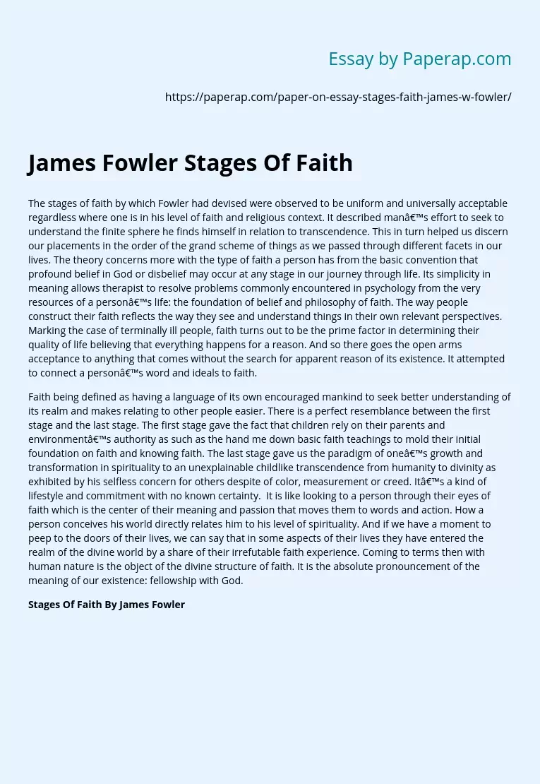James Fowler Stages Of Faith