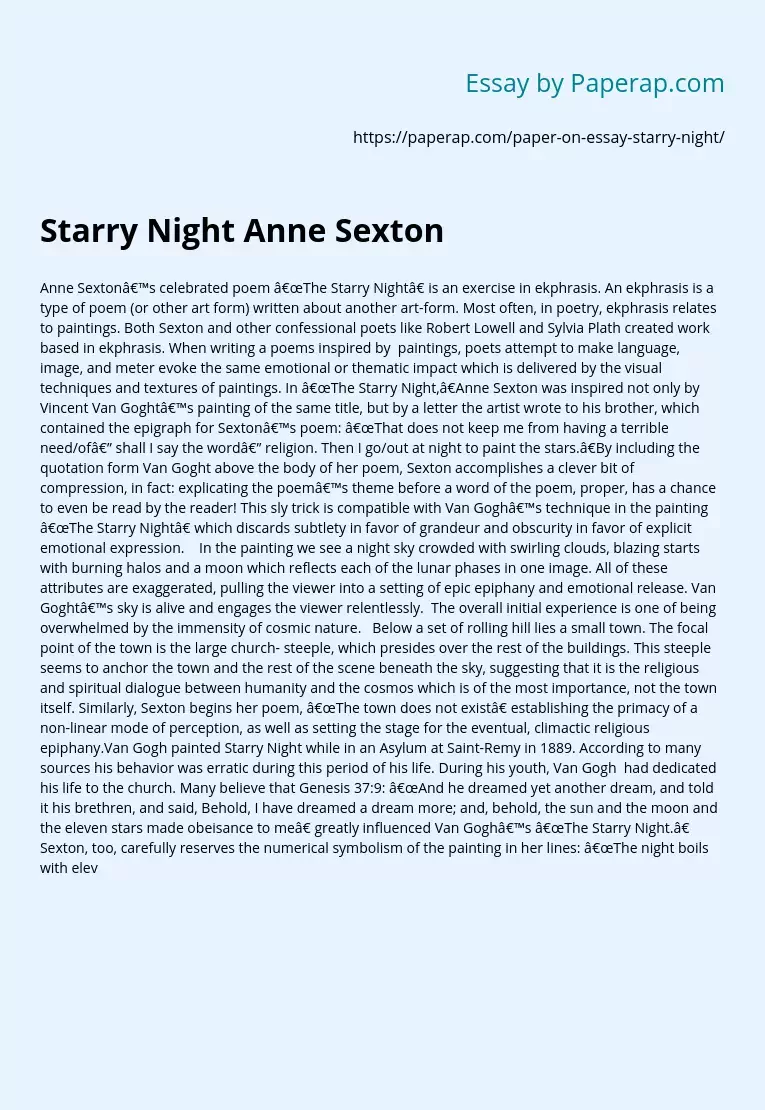 the starry night anne sexton analysis
