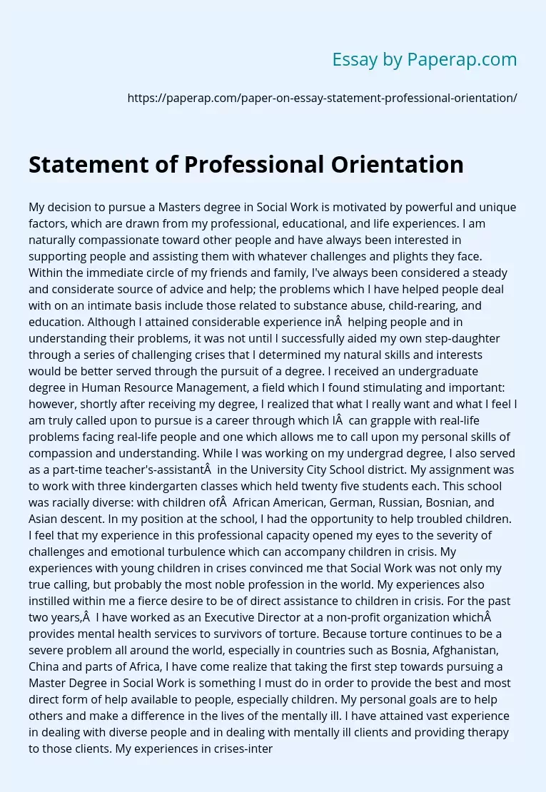 Statement of Professional Orientation