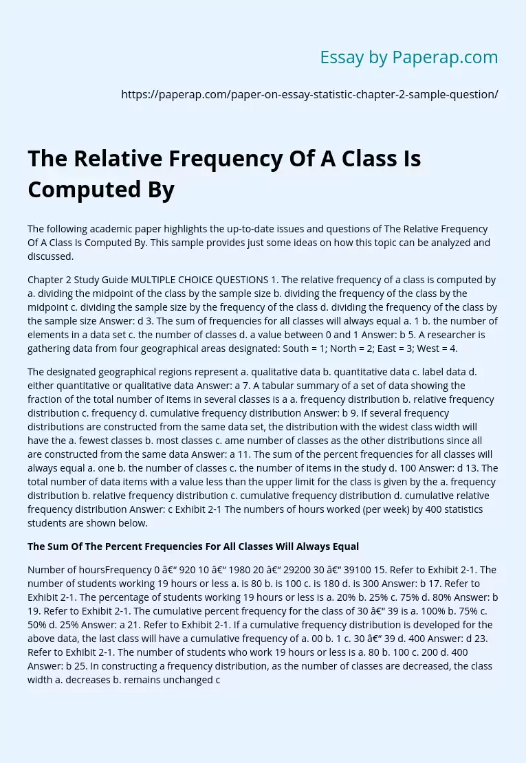 The Relative Frequency Of A Class Is Computed By