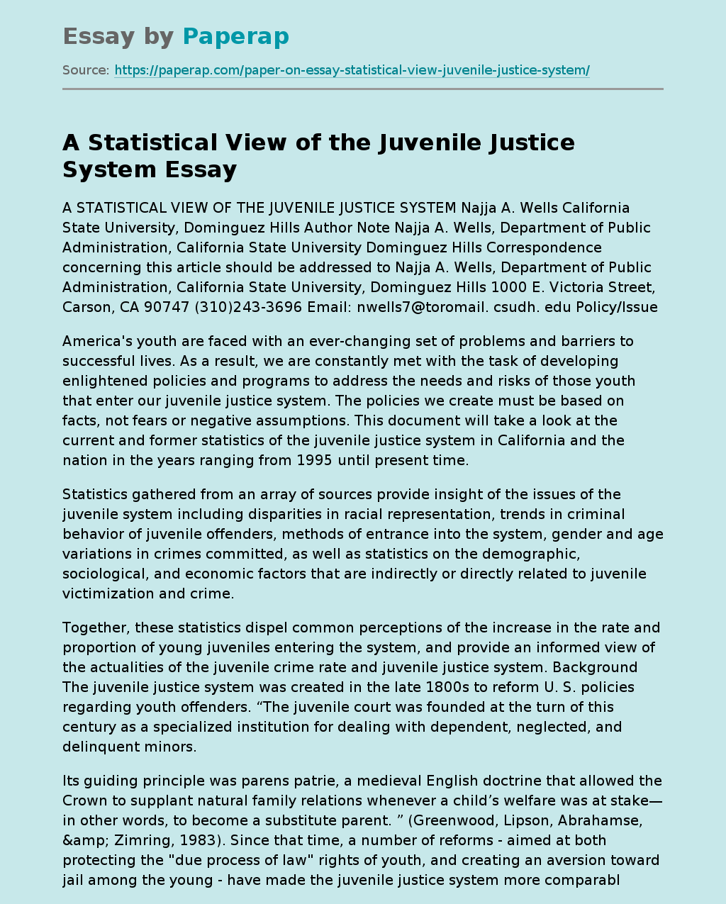 A Statistical View of the Juvenile Justice System