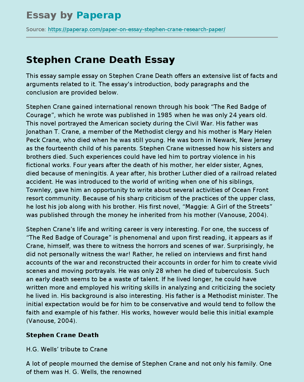 Stephen Crane Death