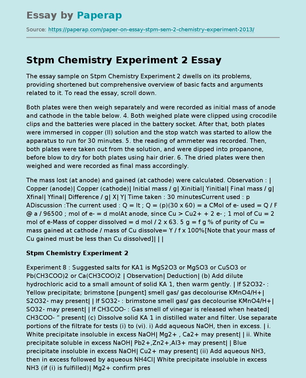 Stpm Chemistry Experiment 2