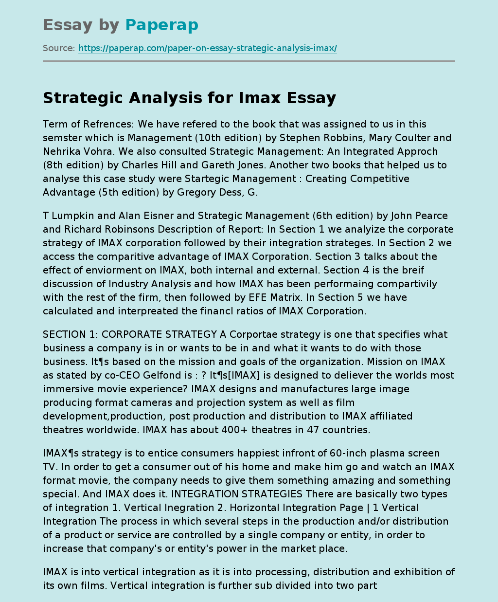 Strategic Analysis for Imax