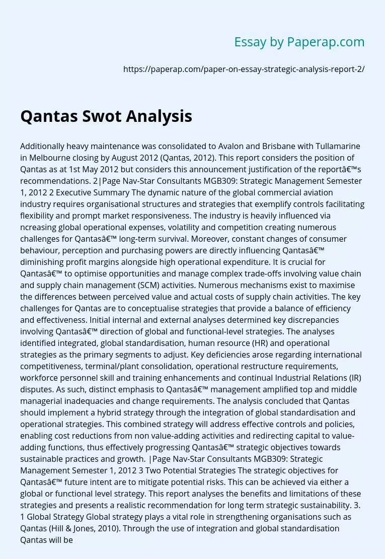 Qantas Swot Analysis