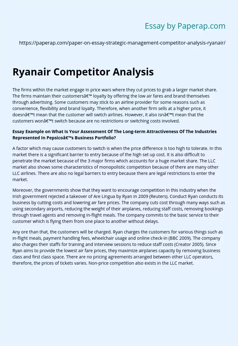Ryanair Competitor Analysis