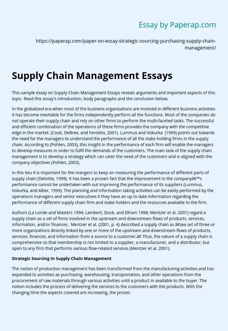 Supply Chain Management Essays