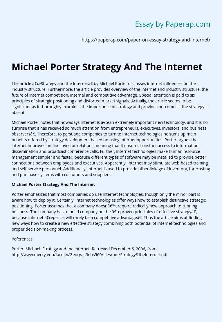 Michael Porter Strategy And The Internet