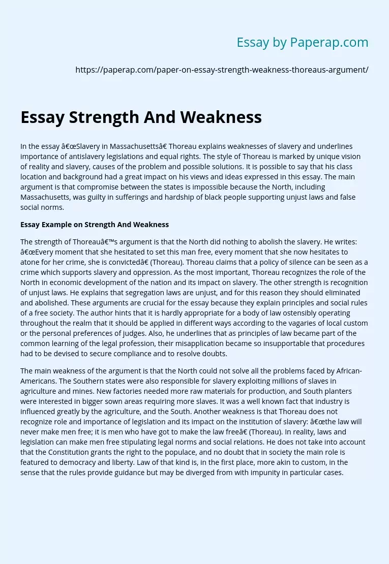 Essay Strength And Weakness Free Essay Example