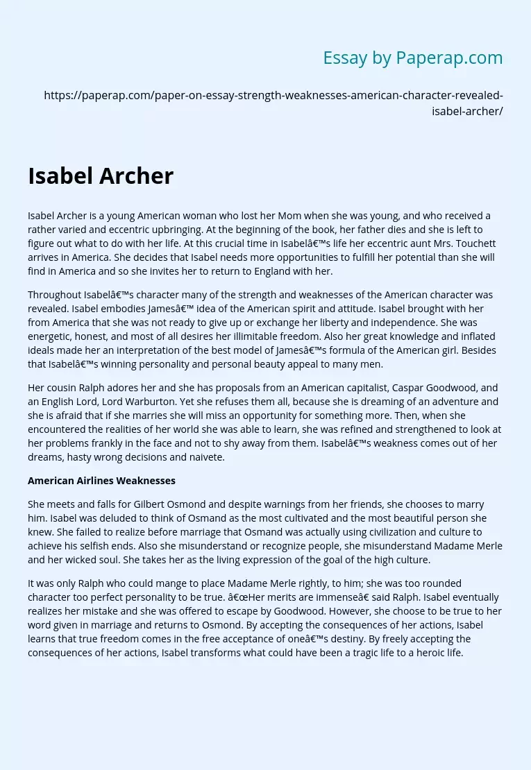 Isabel Archer's Upbringing