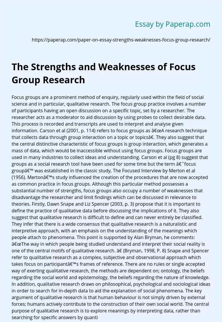 The Strengths and Weaknesses of Focus Group Research