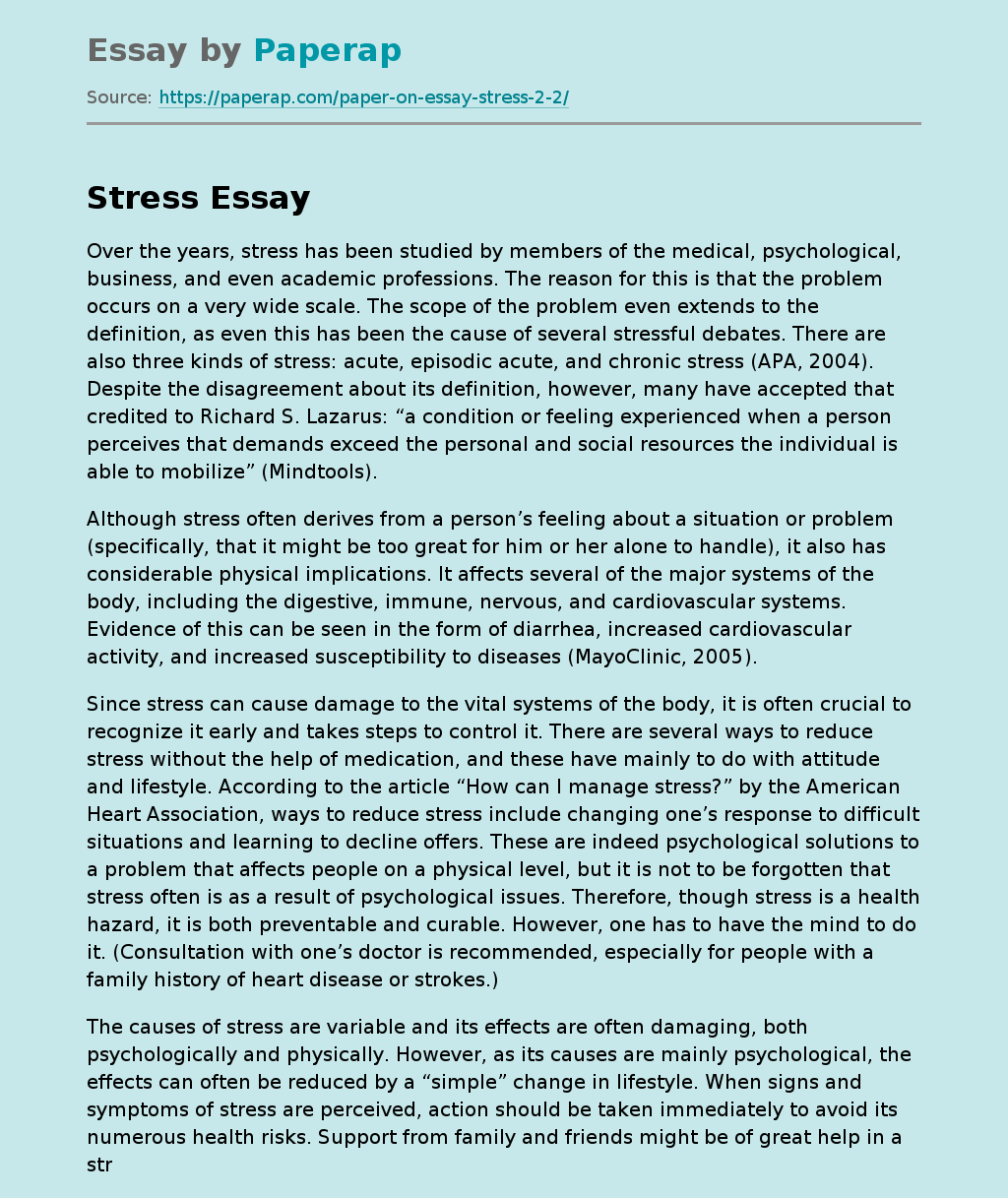essay on stress at work