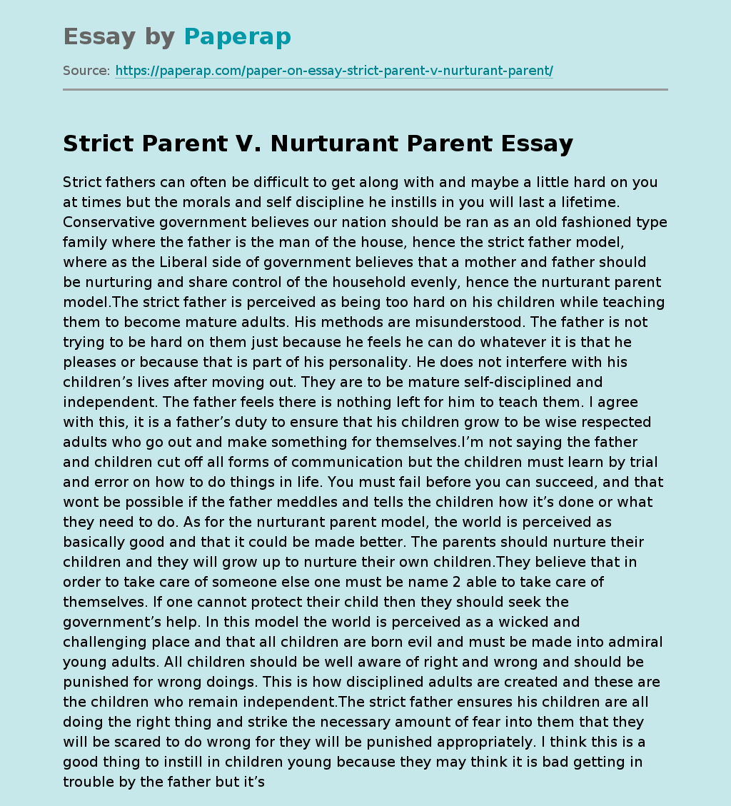 Strict Parent V. Nurturant Parent