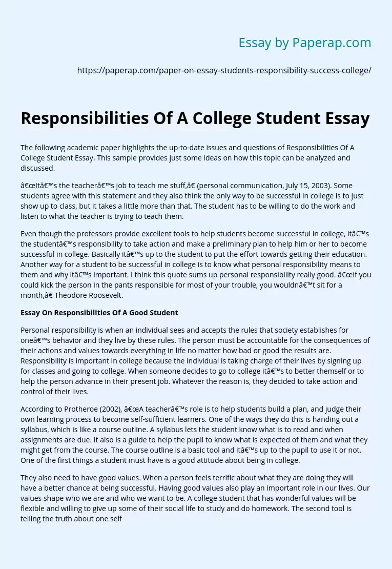 Responsibilities Of A College Student Essay