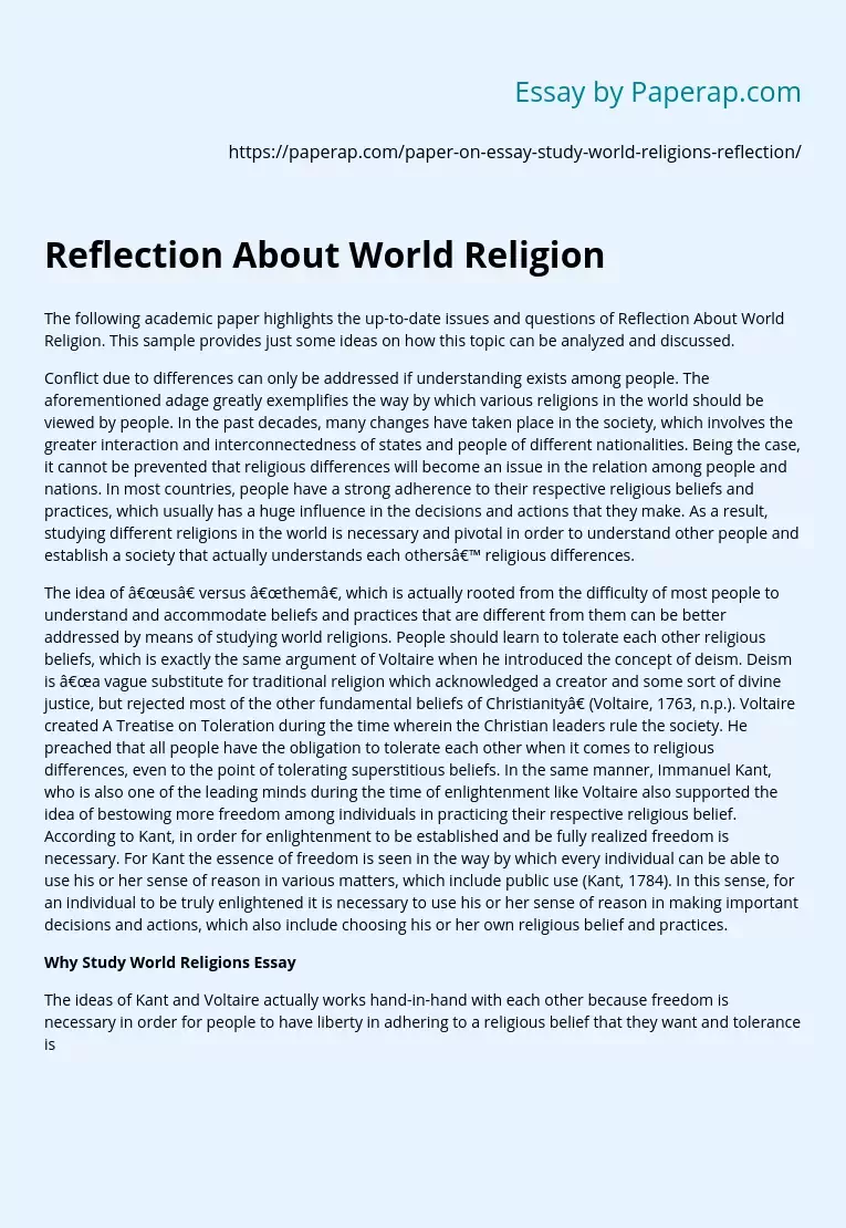 Reflection About World Religion