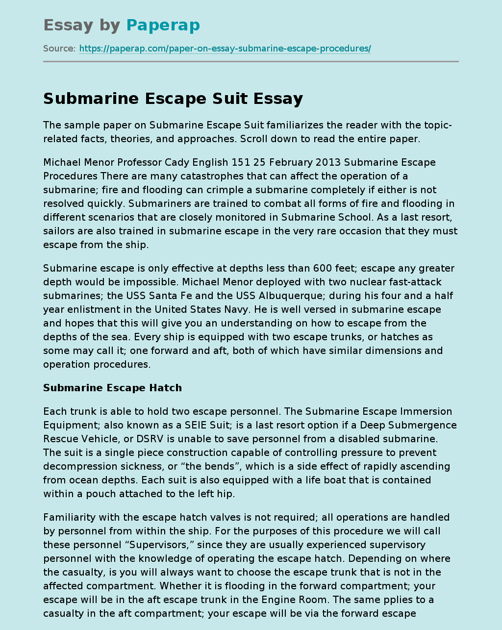 Submarine Escape Suit