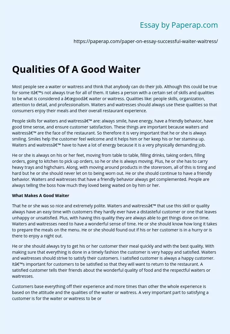 Qualities Of A Good Waiter