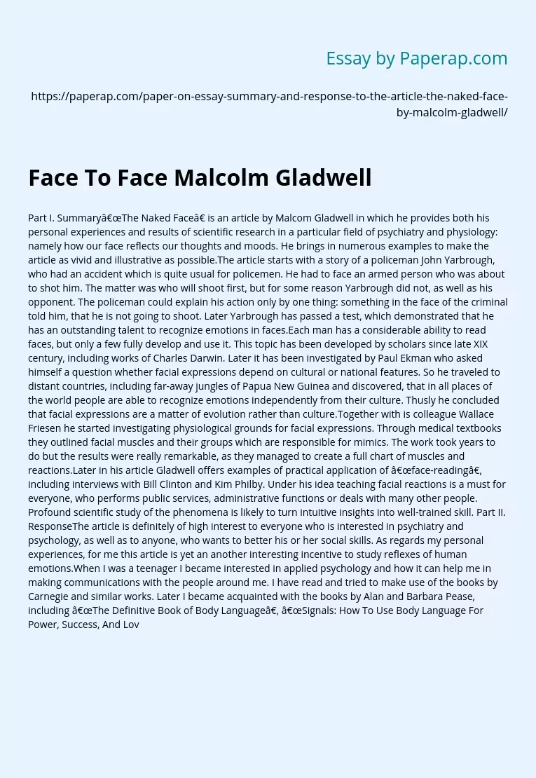 Face To Face Malcolm Gladwell