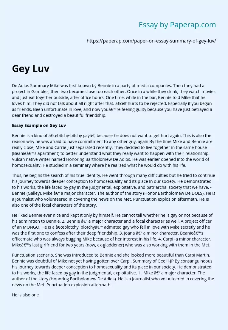 Essay Example on Gey Luv