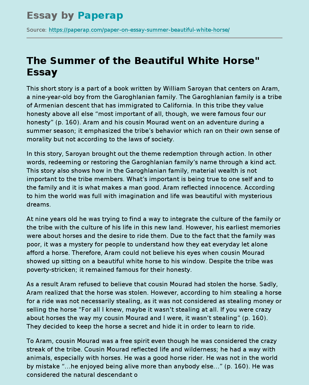 The Summer of the Beautiful White Horse&quot;
