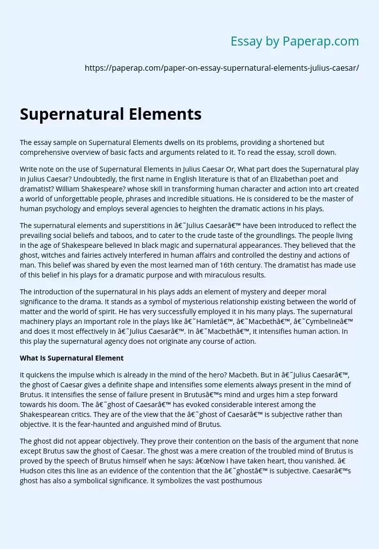 supernatural in julius caesar essay