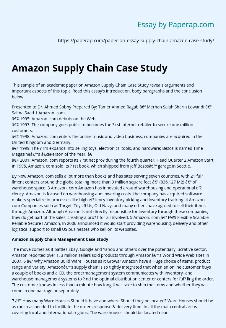 Amazon Supply Chain Case Study
