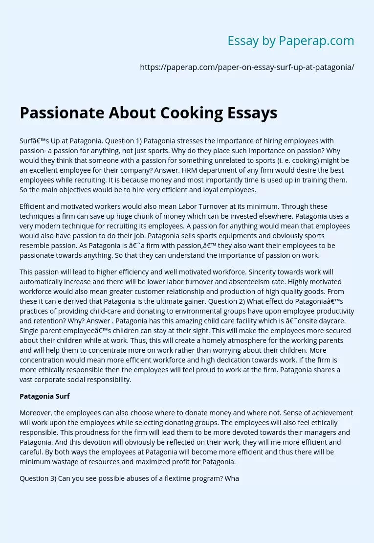 Passionate About Cooking Essays