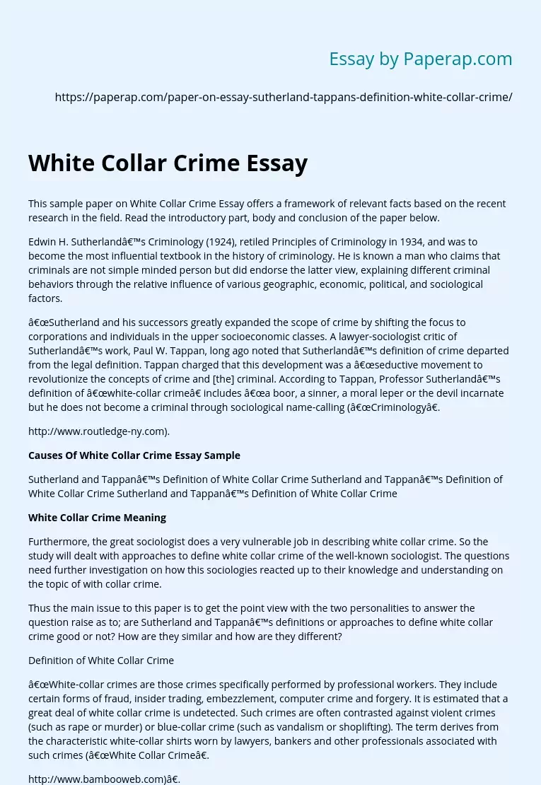 White Collar Crime Essay