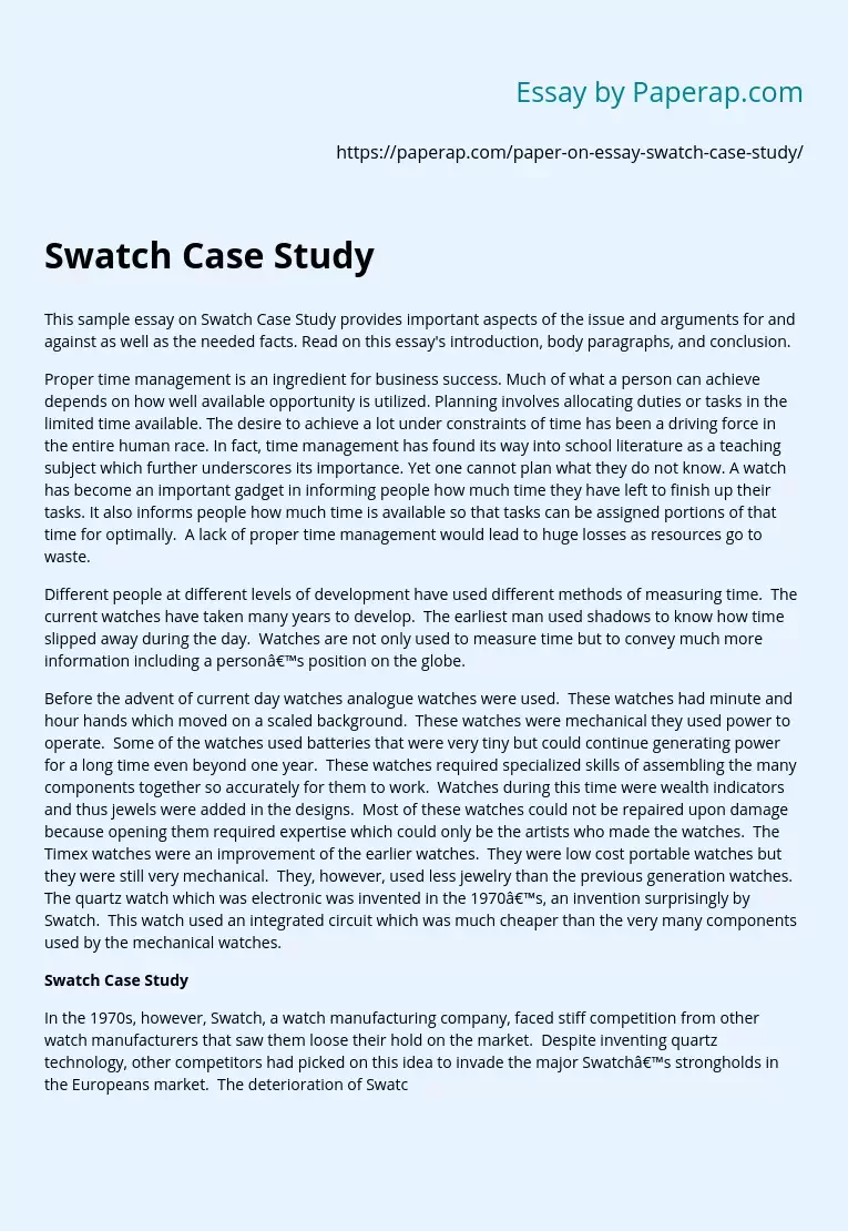 Swatch Case Study