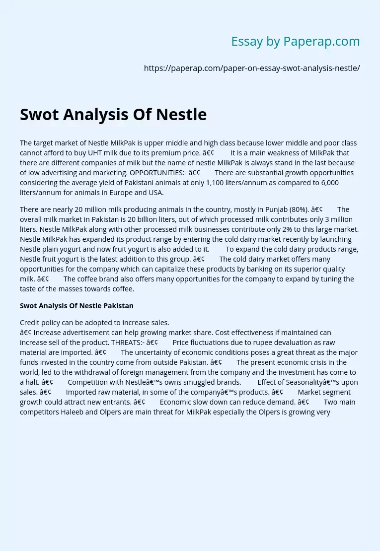 Swot Analysis Of Nestle