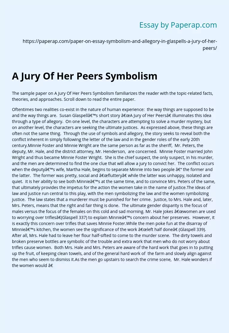 A Jury Of Her Peers Symbolism