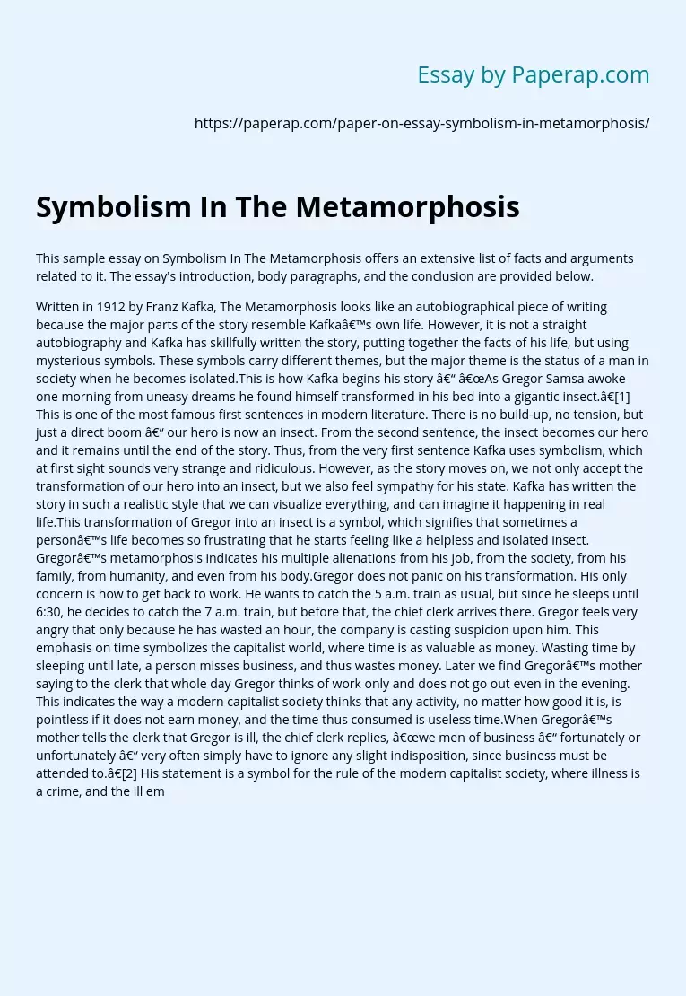 Symbolism In The Metamorphosis