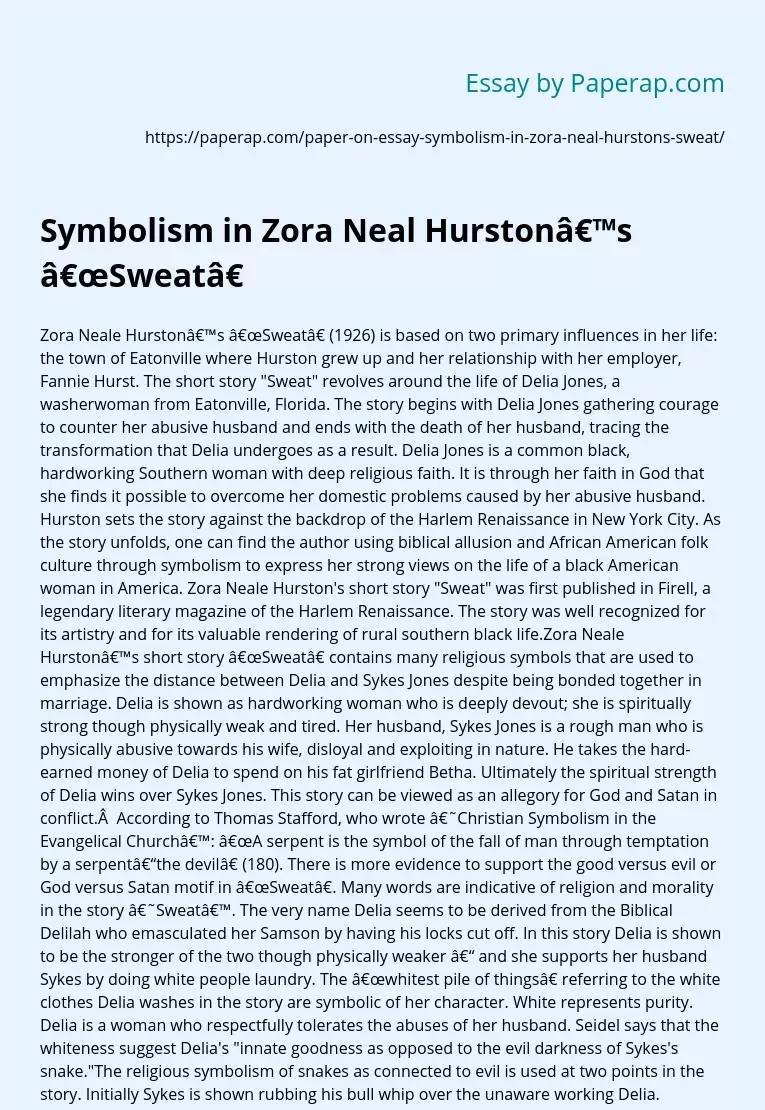 Symbolism in Zora Neal Hurston’s “Sweat”
