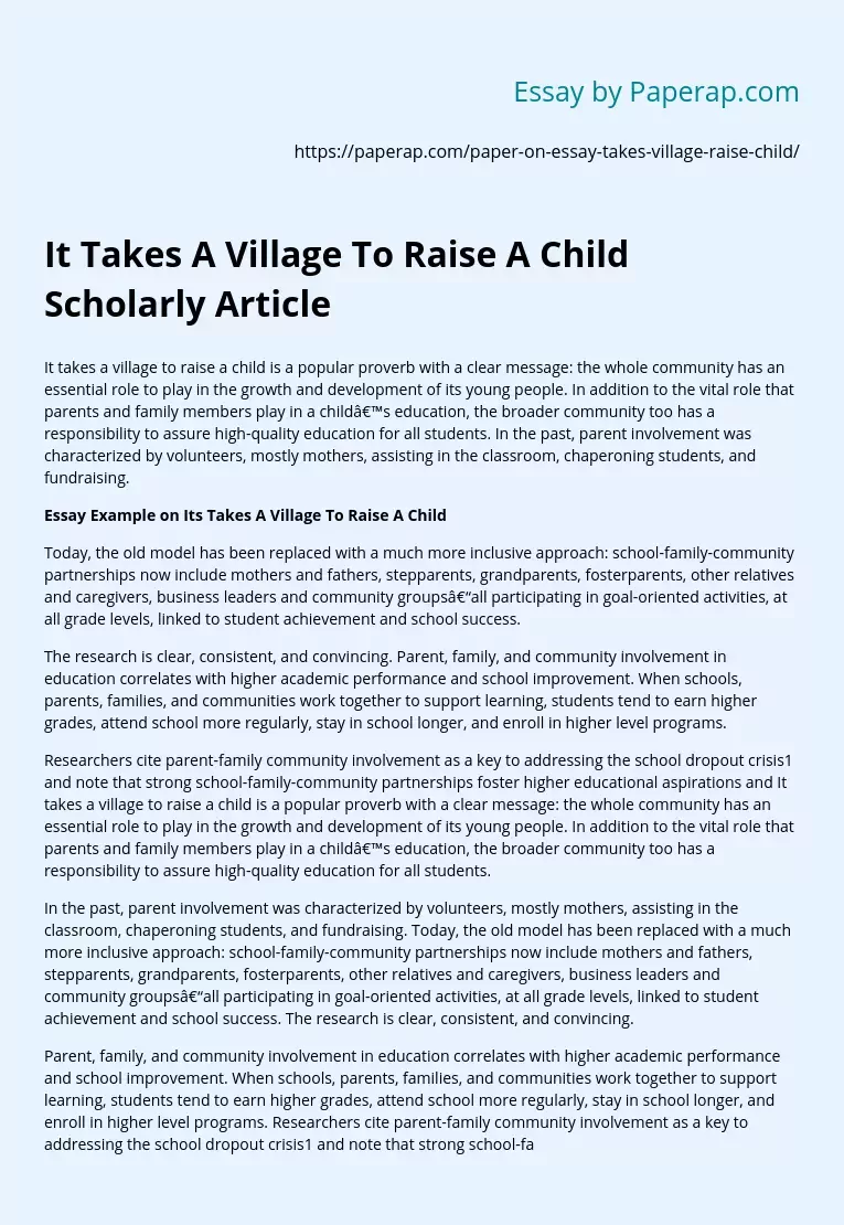 It Takes A Village To Raise A Child Scholarly Article