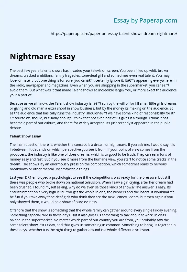 write a narrative essay on a nightmare i once had