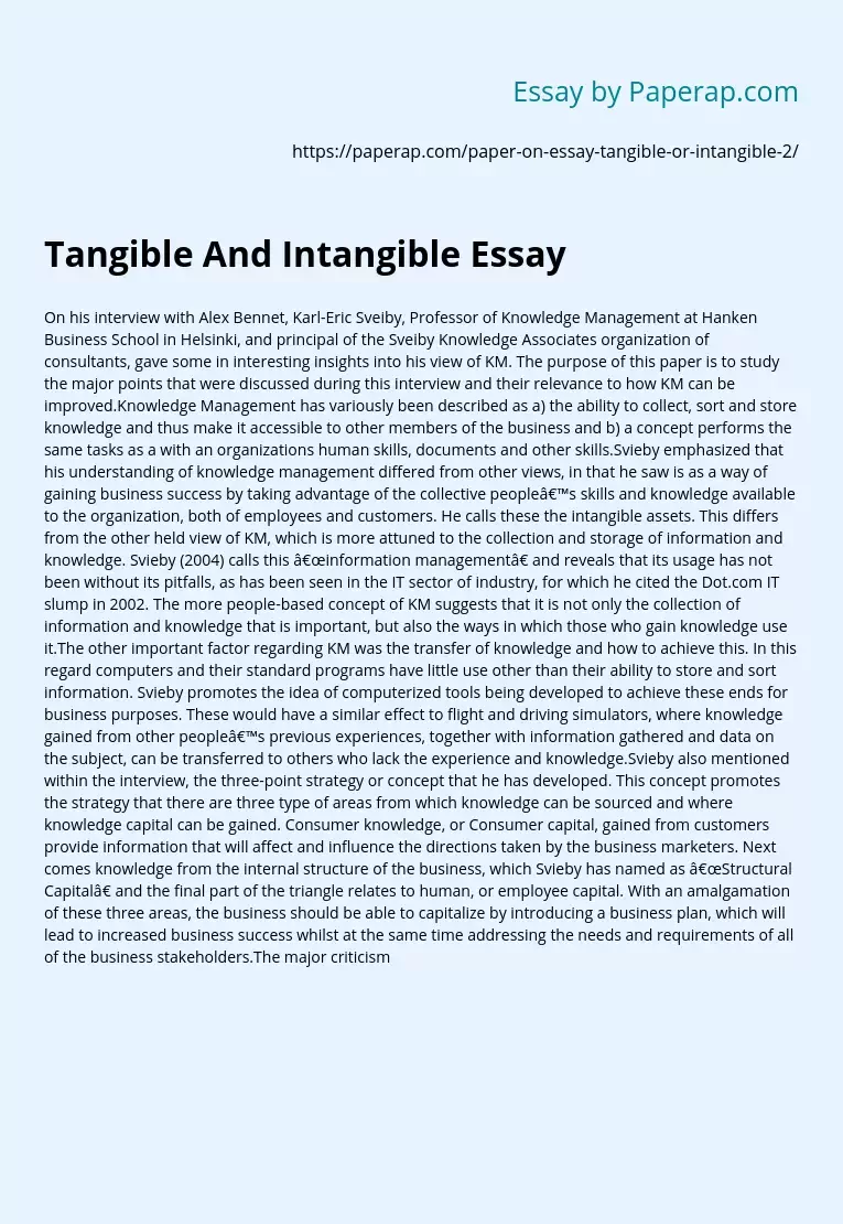 Tangible And Intangible Essay