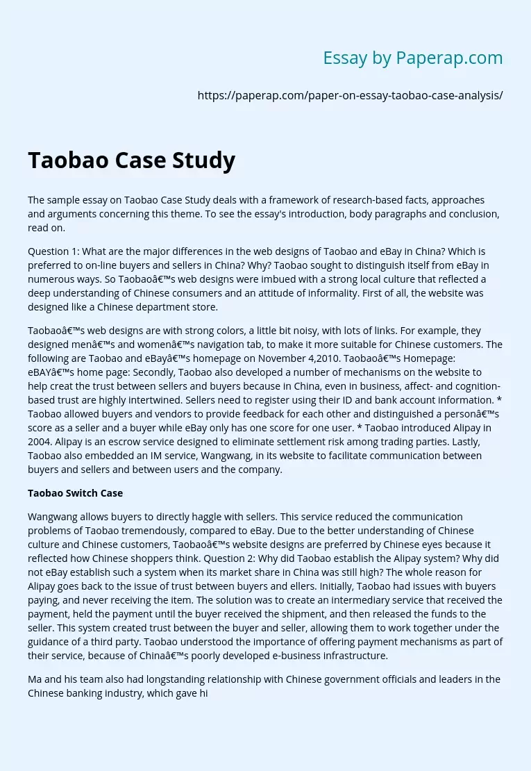 Taobao Case Study