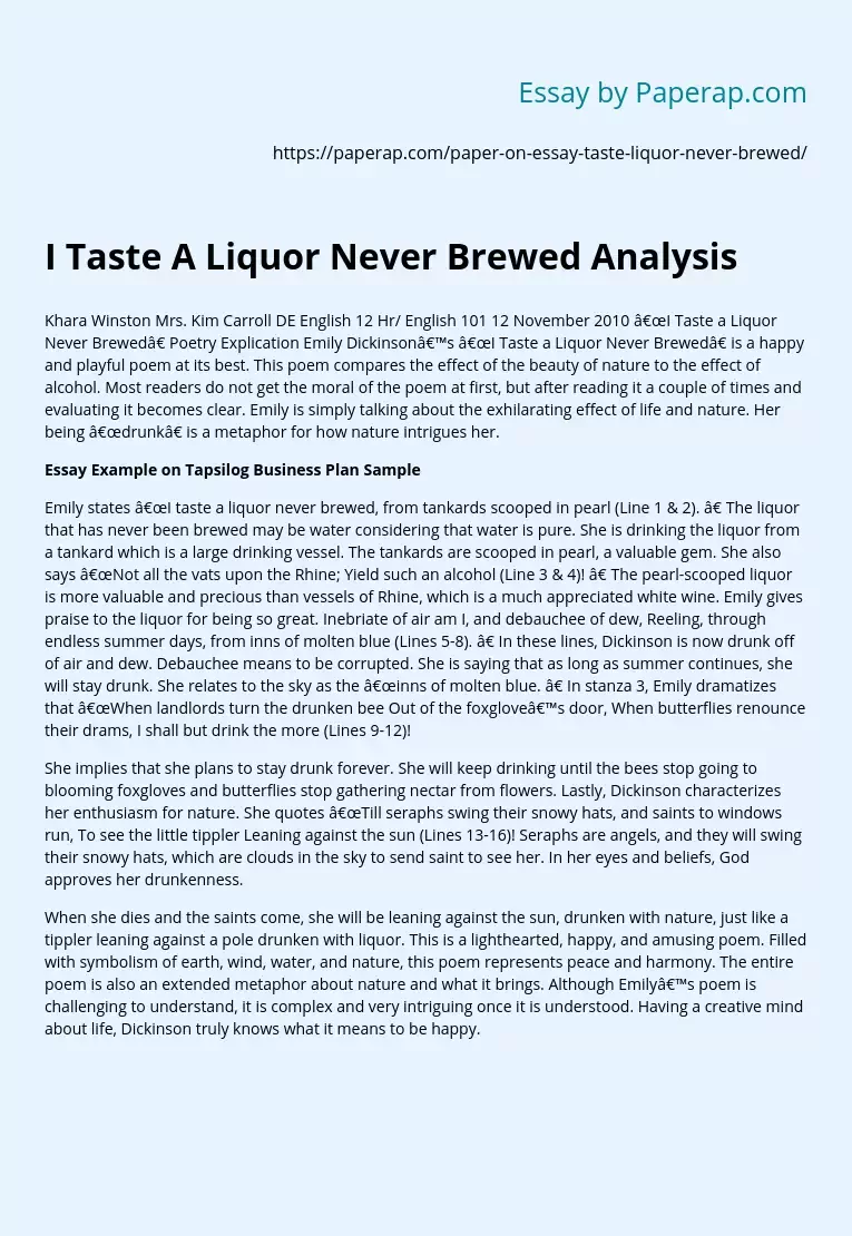 I Taste A Liquor Never Brewed Analysis