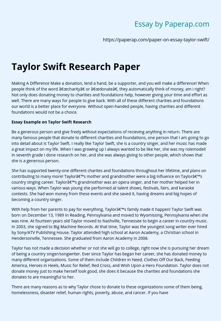 Taylor Swift Research Paper