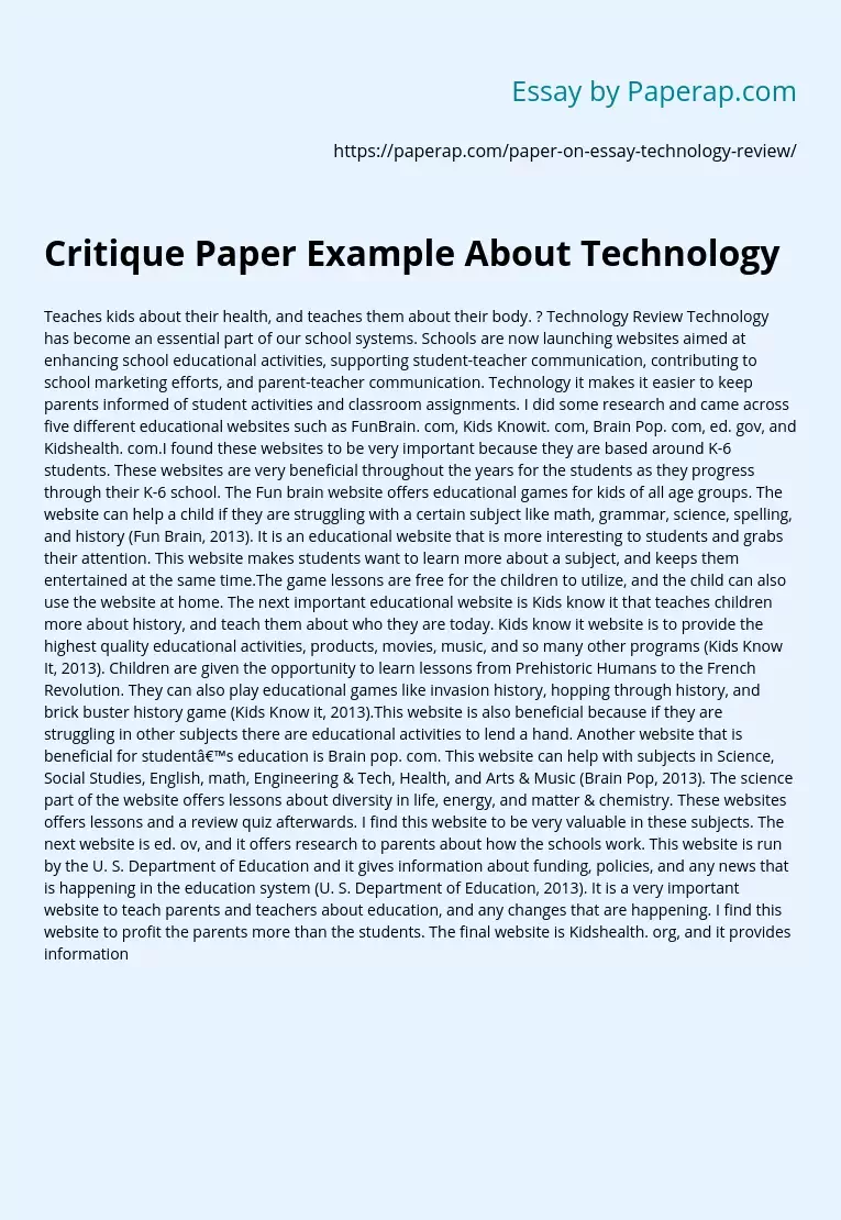 Critique Paper Example About Technology