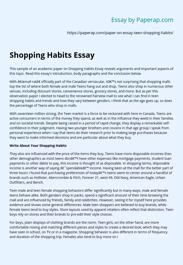 Canadian Teens' Shopping Habits Essay