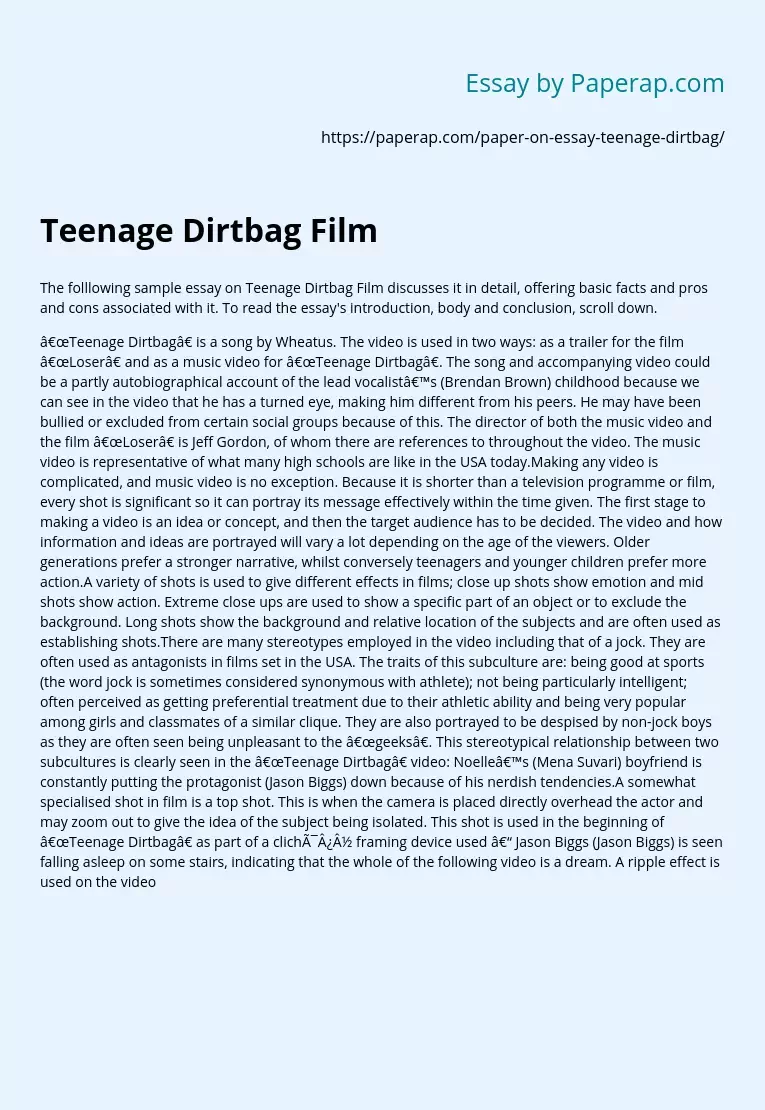 Teenage Dirtbag Film