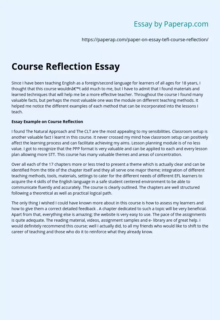 reflection essay about course