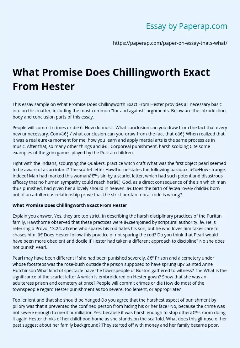 What Promise Does Chillingworth Exact From Hester
