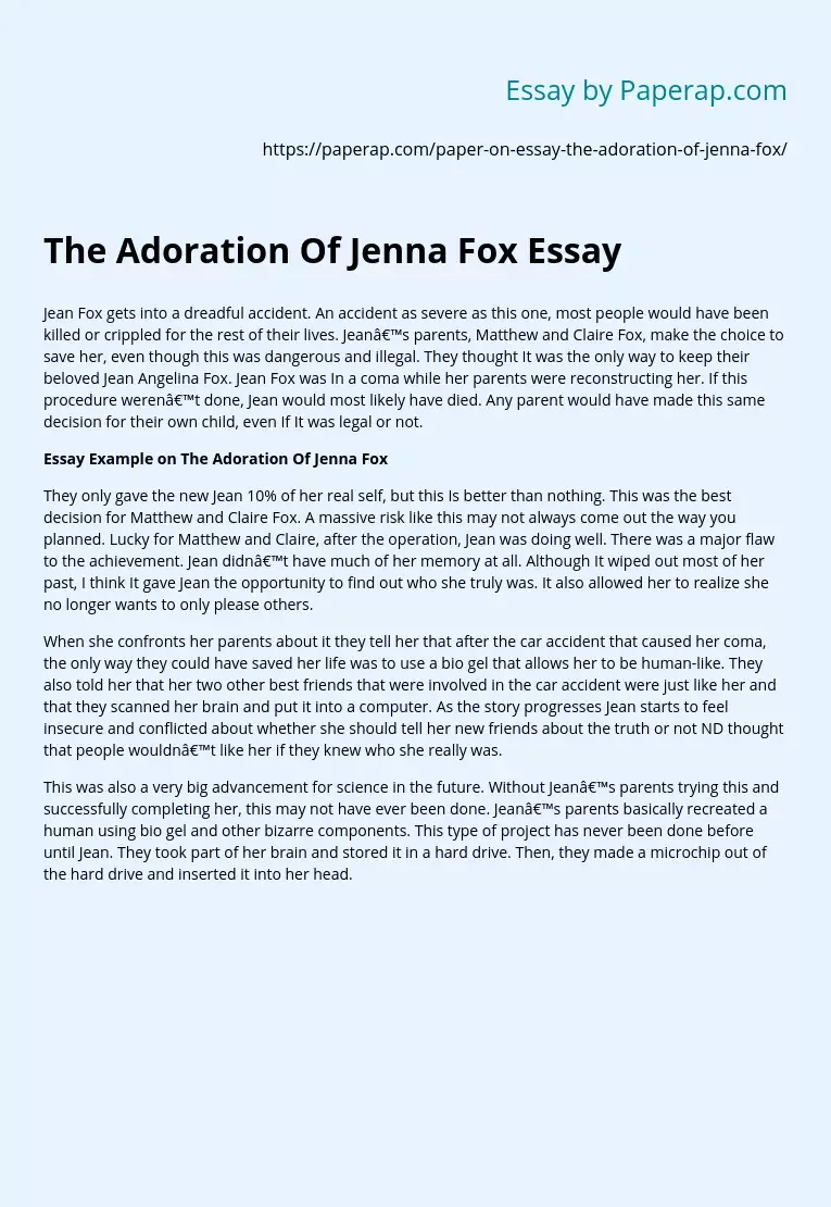 The Adoration Of Jenna Fox Essay