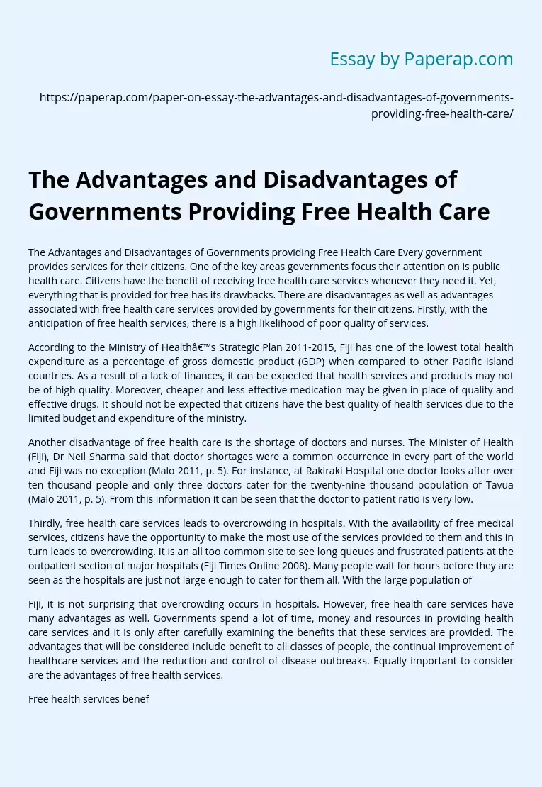 The Advantages and Disadvantages of Governments Providing Free Health Care
