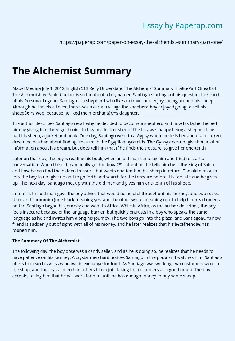 essay prompt for the alchemist